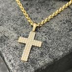 14k gouden ketting jasseron schakel met kruis, Ophalen of Verzenden, Nieuw, Goud