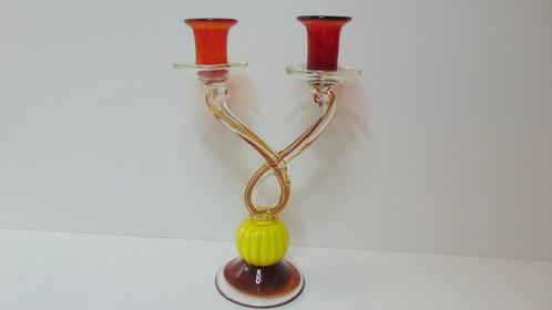 antieken glazen gekleurde oker gele oranje kandelaar, Antiek en Kunst, Antiek | Kandelaars, Glas, Ophalen of Verzenden