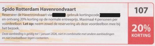 Spido Rotterdam Havenrondvaart. 20% korting. Postcode nr 107, Tickets en Kaartjes, Kortingen en Cadeaubonnen, Drie personen of meer
