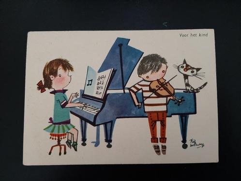 Fiep Westendorp, kinderen spelen muziek, Piano en Viool, kat, Verzamelen, Ansichtkaarten | Themakaarten, Gelopen, 1960 tot 1980