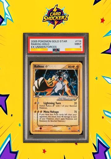 🟣 Raikou Holo Gold Star #114 PSA 9 Ex Unseen Forces 🟣 beschikbaar voor biedingen