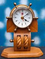 Ships Wheel/Pulley desk clock.Messing huis, eikenhout basis, Huis en Inrichting, Ophalen of Verzenden, Zo goed als nieuw, Analoog