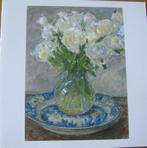 Piet van Boxel - witte rozen op blauwe schotel, Verzenden, 1980 tot heden, Gelopen, Overige thema's