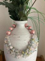 Ketting met larimar en roze keramiek kralen, Verstelbaar, Nieuw, Ophalen of Verzenden, Steen of Mineraal