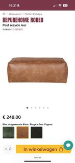 BEPUREHOME RODEO Poef recycle leer hocker cognac, Huis en Inrichting, Ophalen, Zo goed als nieuw, Rechthoekig, Stof