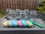 6 glazen met deksel en 2 rietjes, Huis en Inrichting, Keuken | Potten en Pannen, Ophalen of Verzenden, Zo goed als nieuw, Glas