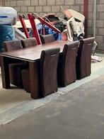 Kersenhouten eettafel met 6 Alcantara stoelen op wieltjes, Huis en Inrichting, Ophalen, Strak, Gebruikt, 200 cm of meer
