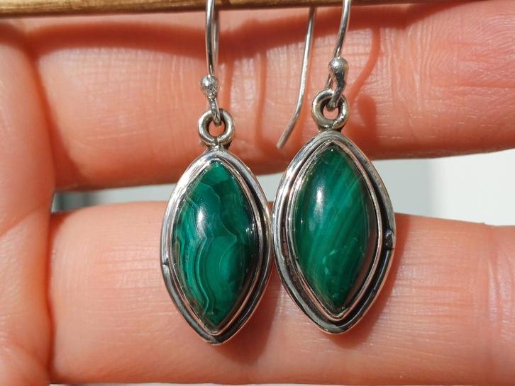 Vanoli 925 zilveren oorbellen met malachiet, Sieraden, Tassen en Uiterlijk, Oorbellen, Nieuw, Hangers, Zilver, Groen, Met edelsteen