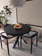 Zwarte eettafel, glasplaat, uitschuifbaar, Huis en Inrichting, Tafels | Eettafels, Ophalen, Rond, Zo goed als nieuw, 100 tot 150 cm