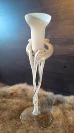 Vintage handgeblazen glazen kandelaar – helder en opaalwit, Ophalen of Verzenden, Glas