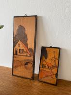 Vintage kunst op houten paneel (setje), Antiek en Kunst, Ophalen of Verzenden
