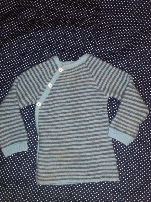 74 80 REIFF wollen overslag vestje blauw grijs gestreept, Kinderen en Baby's, Babykleding | Maat 74, Zo goed als nieuw, Jongetje of Meisje