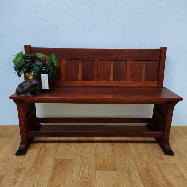 Antiek eikenhouten kerkbank, halbank, eettafelbank, bankje, Antiek en Kunst, Antiek | Meubels | Stoelen en Banken, Ophalen of Verzenden