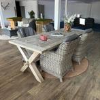 Tuinset hout/wicker – 240x100 cm – 4 stoelen – prima staat!, Verzenden, ., Zo goed als nieuw, .
