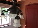 Antieke Koperen Huiskamer Lamp met Glazen Kappen, Antiek en Kunst, Antiek | Lampen, Ophalen of Verzenden