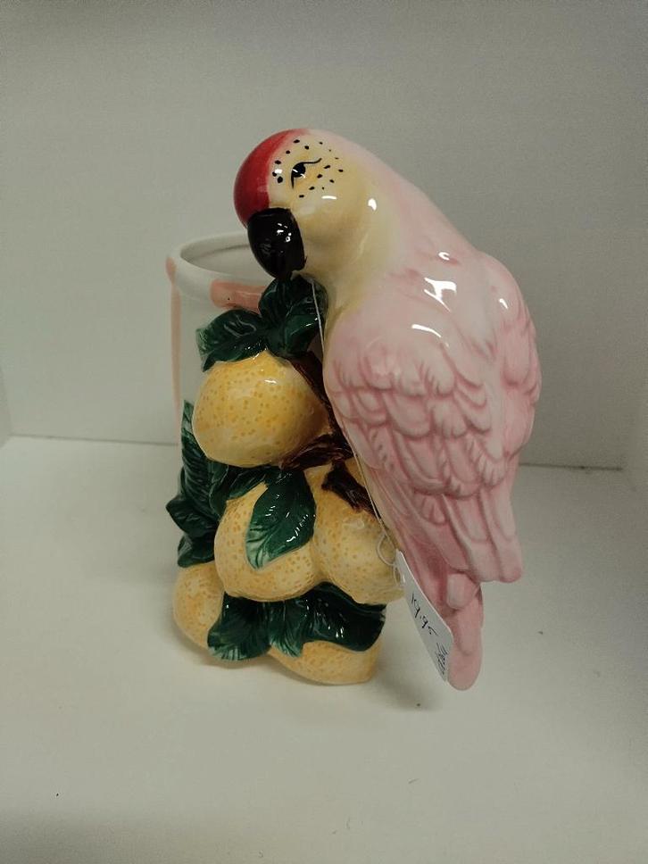 Vaas papagaai en citroenen - kaketoe, Huis en Inrichting, Woonaccessoires | Vazen, Nieuw, Overige kleuren, Minder dan 50 cm, Aardewerk of Porselein