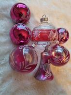 Antieke glazen kerstballen roze zilver, Diversen, Kerst, Ophalen