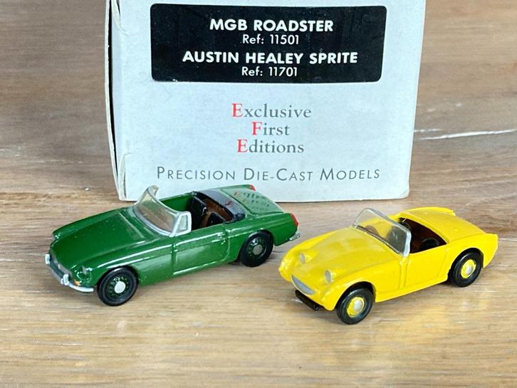 EFE  MGB Roadster groen & Austin Healey Sprite geel 1:76 MIB, Hobby en Vrije tijd, Modelauto's | Overige schalen, Zo goed als nieuw