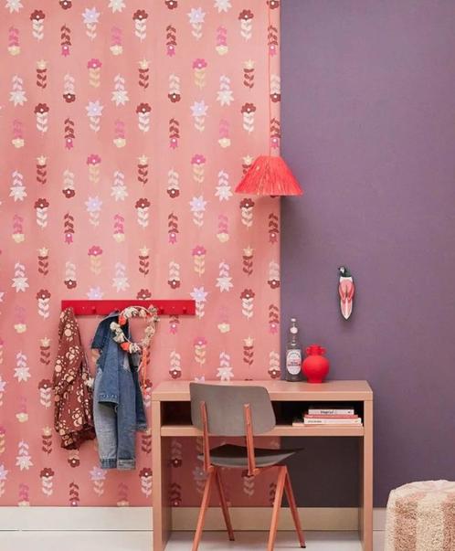Kinderbehang Bloem Bohemian Roze Bibelotte, Kinderen en Baby's, Kinderkamer | Inrichting en Decoratie, Nieuw, Wanddecoratie, Ophalen of Verzenden