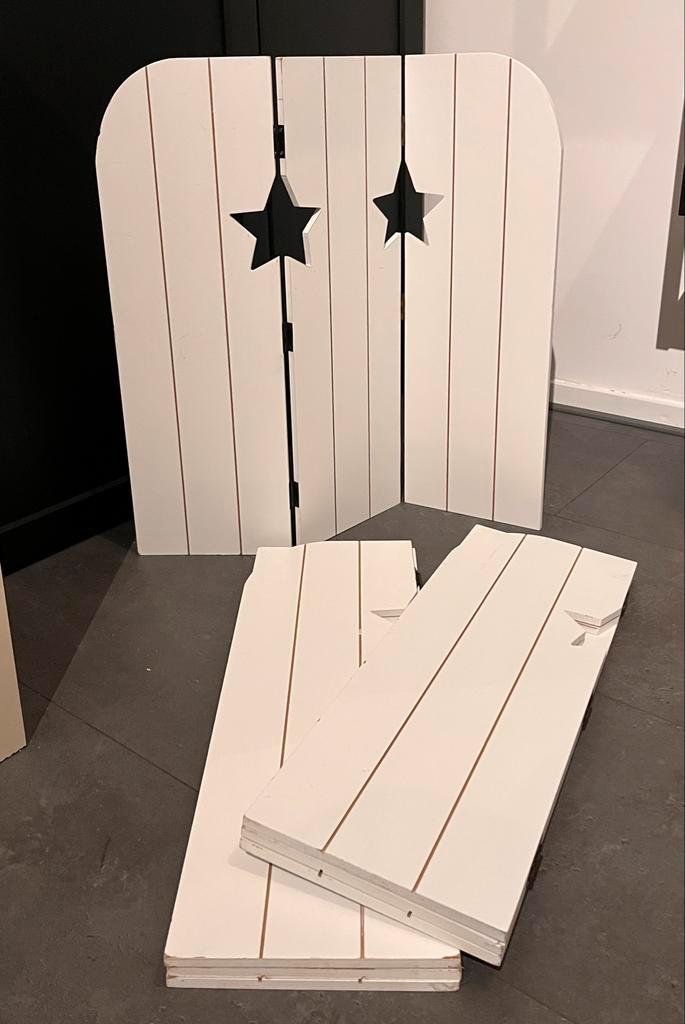 Houten drieluik met sterren, Huis en Inrichting, Woonaccessoires | Kamerschermen, Gebruikt, Ophalen