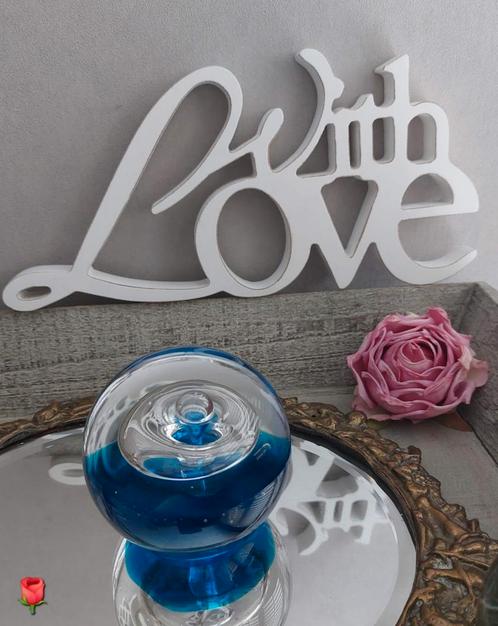 Presse-papier bel op steel blauw met helder glas 8 cm, Verzamelen, Glas en Borrelglaasjes, Zo goed als nieuw, Overige typen, Ophalen of Verzenden
