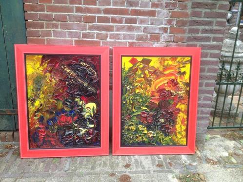 2x (pendanten) abstracte schilderijen, Ed Vard., Antiek en Kunst, Kunst | Schilderijen | Abstract, Ophalen