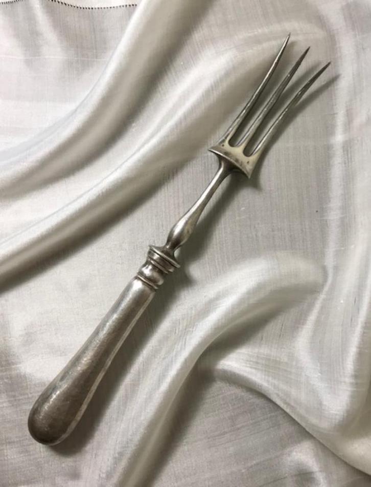 Antieke Franse verzilverde vleesvork met drie tanden ca 1900, Antiek en Kunst, Antiek | Bestek, Ophalen of Verzenden