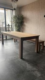 Massief teakhouten tafel met bijpassende bank en stoelen 3, 200 cm of meer, 50 tot 100 cm, Teakhout, Rechthoekig