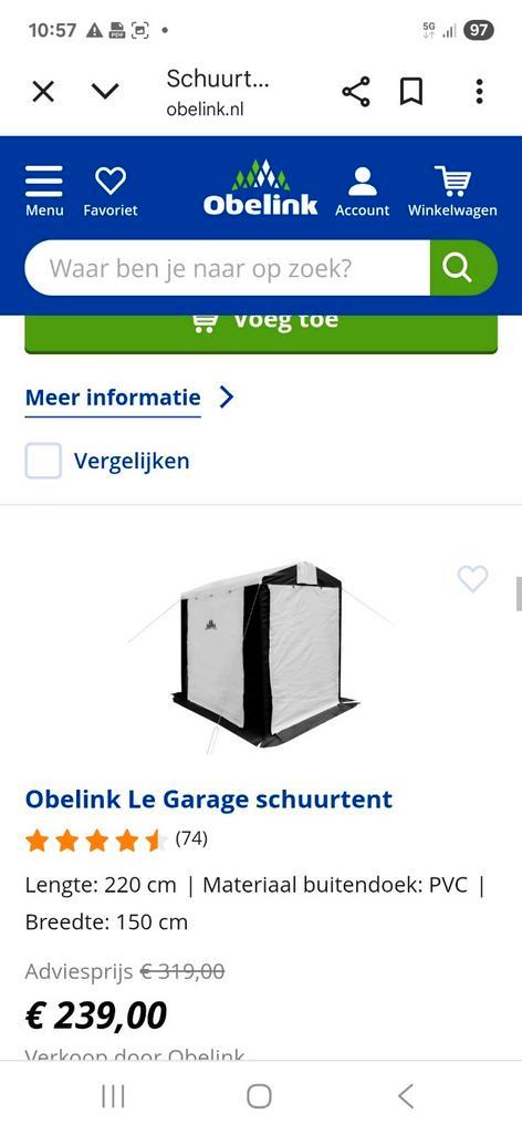 Obelink Le Garage Schuurtent - Perfecte Staat!, Caravans en Kamperen, Tenten, Zo goed als nieuw, Ophalen of Verzenden