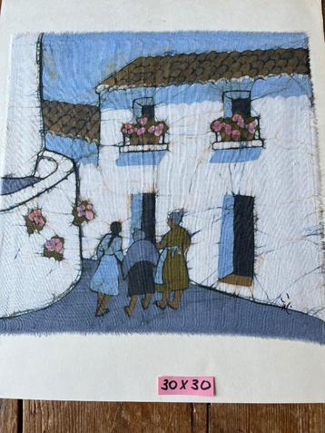 Aquarel op stof (Spaans) 30 x 30 cm beschikbaar voor biedingen
