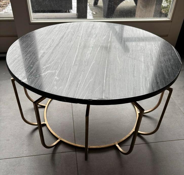 Marmeren salontafel, Huis en Inrichting, Tafels | Salontafels, Gebruikt, Minder dan 50 cm, 50 tot 100 cm, Rond, Metaal, Ophalen