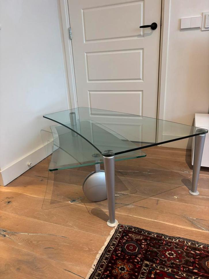 Bacher Tische design glazen salontafel tweedelig, Huis en Inrichting, Tafels | Salontafels, Zo goed als nieuw, Minder dan 50 cm