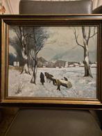 schilderij trekpaard in de sneeuw gesigneerd door J.Vermaas, Ophalen