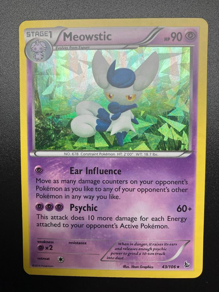 Meowstic - Flashfire 43/106 - Shattered Ice Foil, Ophalen of Verzenden, Zo goed als nieuw, Losse kaart, Foil