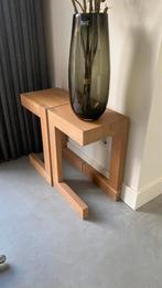 Odesi naturel eiken bijzettafels, Huis en Inrichting, Tafels | Sidetables, Ophalen, 50 tot 100 cm, Rond, Zo goed als nieuw