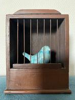 Houten vogelkooitje met vogeltje!, Antiek en Kunst, Ophalen of Verzenden