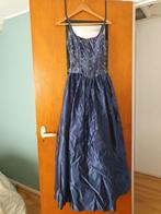 Donkerblauwe jurk met barleinen., Ophalen of Verzenden, Gedragen, Blauw, Galajurk