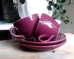 Vintage kop en schotels - aubergine paars - 2 paar, Gebruikt, Keramiek, Ophalen of Verzenden, Overige stijlen