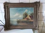 oud schilderij huis aan het water, Ophalen of Verzenden