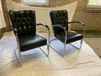 2 Mat Chroom Gispen 412 GE Dutch Originals Fauteuils Zwart, Ophalen, Minder dan 75 cm, Zo goed als nieuw, Metaal