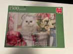 puzzel Jumbo witte kat in een mand nieuw 1500 stukjes, Ophalen of Verzenden, 500 t/m 1500 stukjes, Nieuw, Legpuzzel