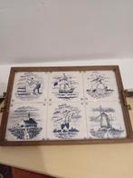 Delfts blauw tegeltableau met houten frame  ophalen, Ophalen of Verzenden