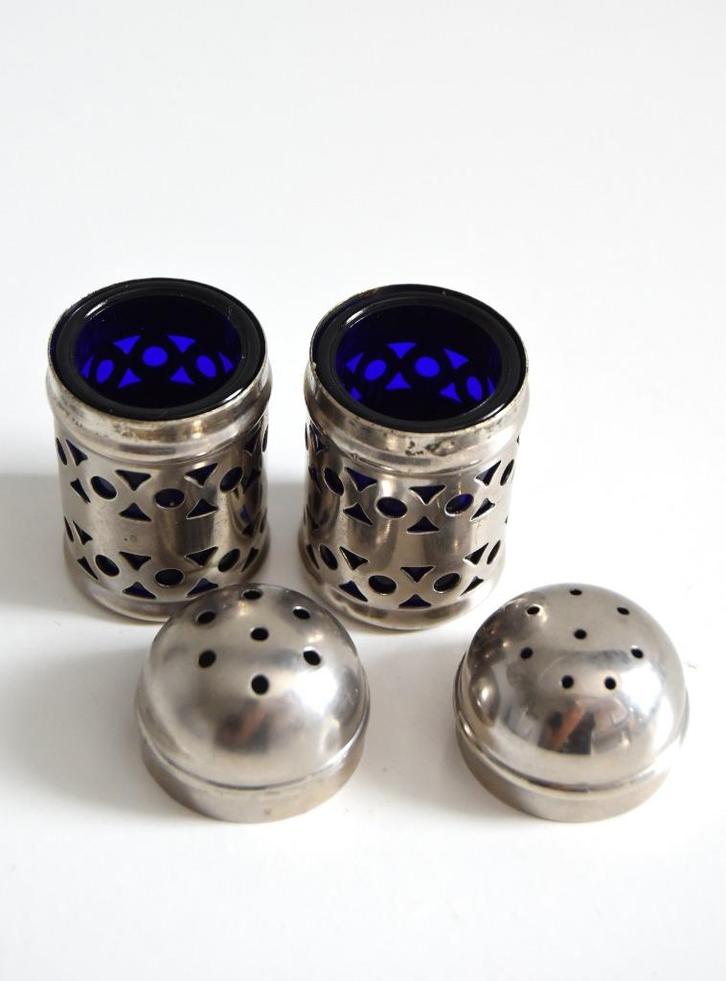 Mooi antiek verzilverd peper en zout stel in prima staat., Antiek en Kunst, Antiek | Goud en Zilver, Zilver, Ophalen of Verzenden