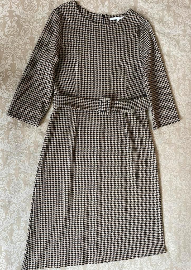 Xandres jurk maat M, zwart, camel , grijs pied de poule, Kleding | Dames, Jurken, Zo goed als nieuw, Maat 38/40 (M), Zwart, Onder de knie