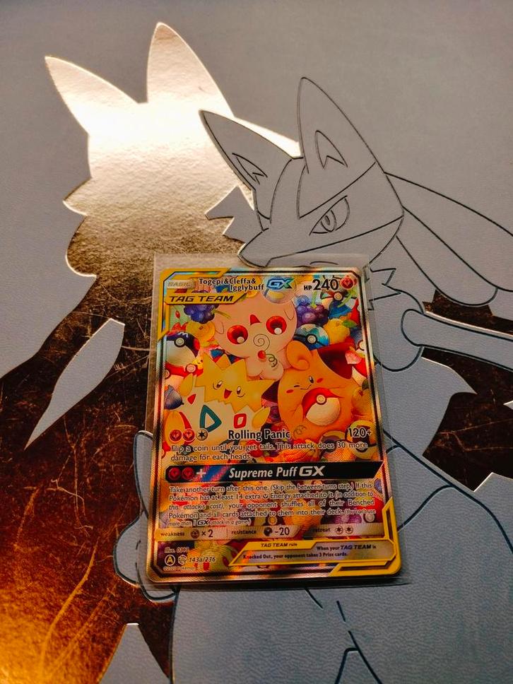 Togepi & Cleffa & Igglybuff GX Foil Pokemonkaart, Hobby en Vrije tijd, Verzamelkaartspellen | Pokémon, Zo goed als nieuw, Losse kaart
