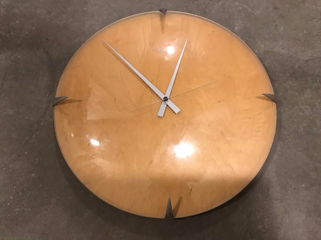 Defecte glazen/houten klok - voor de knutselaar, Ophalen, Gebruikt, Analoog, Wandklok