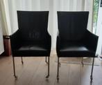 4 zwart leren Bert Plantagie eetkamerstoelen op wieltjes, Huis en Inrichting, Stoelen, Ophalen, Gebruikt, Zwart, Leer