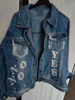 Spijkerjas met print L bedrukt  jeans jasje katoen denim, Ophalen of Verzenden, Zo goed als nieuw, Maat 42/44 (L), Blauw