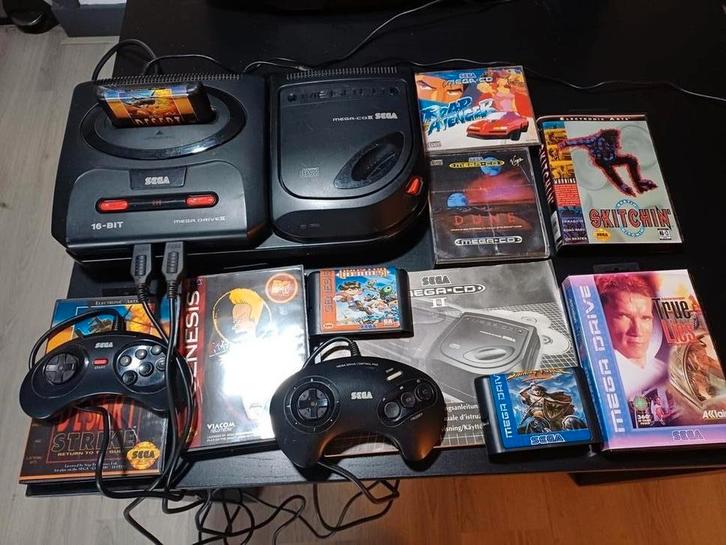 Sega Mega Drive 2 + Sega CD 2, Spelcomputers en Games, Spelcomputers | Sega, Gebruikt, Mega Drive, Met 2 controllers, Met games