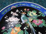 Bordje famille noir vogel met bloemen en takken blauw zwart, Ophalen of Verzenden